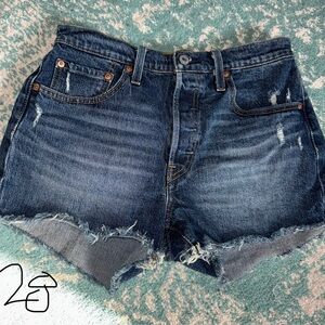 Levi's 501 Blue Jean Shorts Distressed Frayed Hem